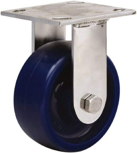 Hamilton - 5" Diam x 2" Wide x 6-1/2" OAH Top Plate Mount Rigid Caster - Polyurethane, 800 Lb Capacity, Delrin Bearing, 3-3/4 x 4-1/2" Plate - Caliber Tooling