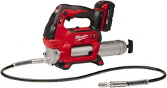 Milwaukee Tool - 10,000 Max psi, Flexible Battery-Operated Grease Gun - 14 oz Capacity, 31 Strokes per oz, Includes Grease Gun, Gauge Hose Assembly, Coupler, 18 V Rechargeable Battery, 30-Minute Charger, Carrying Case & Carrying Strip - Caliber Tooling