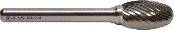 M.A. Ford - 1/2" Cut Diam, 6mm Shank Diam, Oval Head Single Cut Burr - Carbide, Radius End, 22mm LOC, 67mm OAL - Caliber Tooling