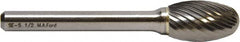 M.A. Ford - 1/2" Cut Diam, 1/4" Shank Diam, Elliptical Head Single Cut Burr - Carbide, Radius End, 7/8" LOC, 3-7/8" OAL - Caliber Tooling