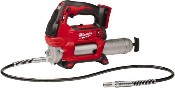 Milwaukee Tool - 10,000 Max psi, Flexible Battery-Operated Grease Gun - 14 oz Capacity, 31 Strokes per oz, Includes Grease Gun, Gauge Hose Assembly & Coupler - Caliber Tooling