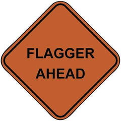 PRO-SAFE - "Flagger Ahead", 48" Wide x 48" High, Nylon Construction Roadway Signs - Orange, Square, Sign Stand Mount - Caliber Tooling