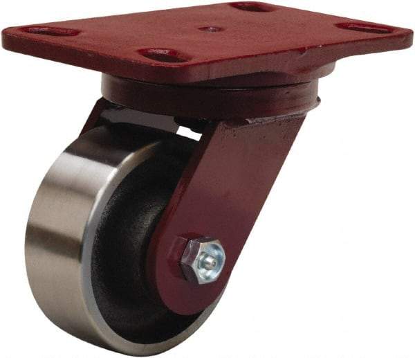 Hamilton - 4" Diam x 1-1/2" Wide x 5-5/8" OAH Top Plate Mount Swivel Caster - Forged Steel, 1,400 Lb Capacity, Straight Roller Bearing, 4-1/2 x 6-1/2" Plate - Caliber Tooling