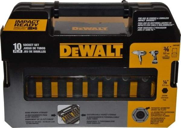 DeWALT - 10 Piece 3/8" Drive Thin Wall Deep Impact Socket Set - 6 Points, 5/16 to 3/4", Inch Measurement Standard - Caliber Tooling