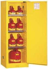 Justrite - 1 Door, 3 Shelf, Yellow Steel Space Saver Safety Cabinet for Flammable and Combustible Liquids - 65" High x 23-1/4" Wide x 18" Deep, Self Closing Door, 22 Gal Capacity - Caliber Tooling