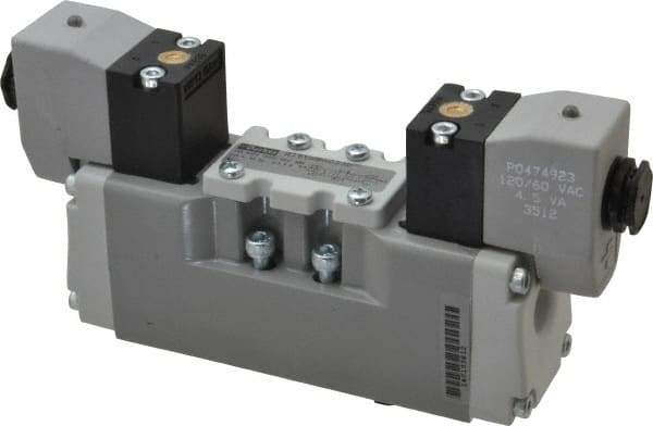 Parker - Double Solenoid 3 Position, Aluminum Solenoid Valve - Center Exhaust Open, Nitrile Seal - Caliber Tooling