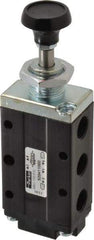 Parker - 0.83 CV Rate, 1/4" NPT Inlet Direct Air 4 Mechanical Spool Valve - 4 Way, 2 Position, 150 Max psi, Button Spring Return - Caliber Tooling