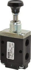 Parker - 0.83 CV Rate, 1/4" NPT Inlet Direct Air 4 Mechanical Spool Valve - 3 Way, 2 Position NC, 150 Max psi, Button Spring Return - Caliber Tooling