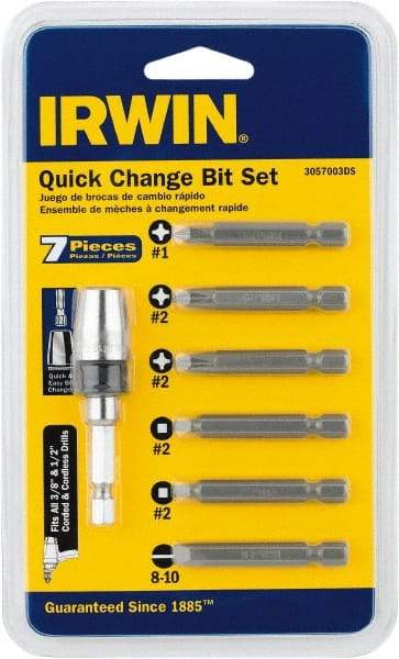 Irwin - 7 Piece, 1/4" Drive Screwdriver Drive Guide Set - #1 to #2 Phillips, 0.05 to 1/4" Hex, 1.27 to 10mm Hex, #1 & #2 Square Recess - Caliber Tooling