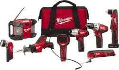 Milwaukee Tool - 12 Volt Cordless Tool Combination Kit - Includes 3/8" Drill/Driver, 3/8" Right Angle Drill Driver, Reciprocating Saw, Multi-Tool, 1/4" Hex Impact Driver & Radio, Lithium-Ion Battery Not Included - Caliber Tooling