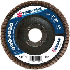 4 1/2″ × 7/8″-60 Grit - T27 Tiger Paw Zirc Flap Disc Phenolic Back - Caliber Tooling