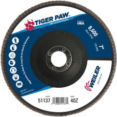 7″ Tiger Paw Abrasive Flap Disc, Flat, Phenolic Backing, 40Z, 7/8″ Arbor Hole - Caliber Tooling