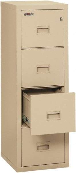 FireKing - 17-3/4" Wide x 52-3/4" High x 22-1/8" Deep, 4 Drawer Vertical File - Steel, Parchment - Caliber Tooling