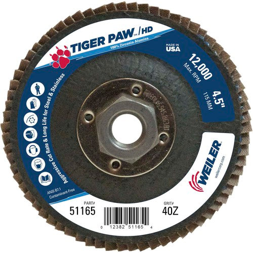 4 1/2″ × 5/8″-11-40 Grit - T27 Tiger Paw High Density Zirc Flap Disc Phenolic Back - Caliber Tooling