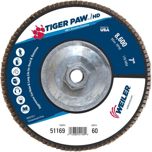 7″ Tiger Paw Super High Density Flap Disc, Flat, Phenolic Backing, 60Z, 5/8″-11 Arbor Hole - Caliber Tooling