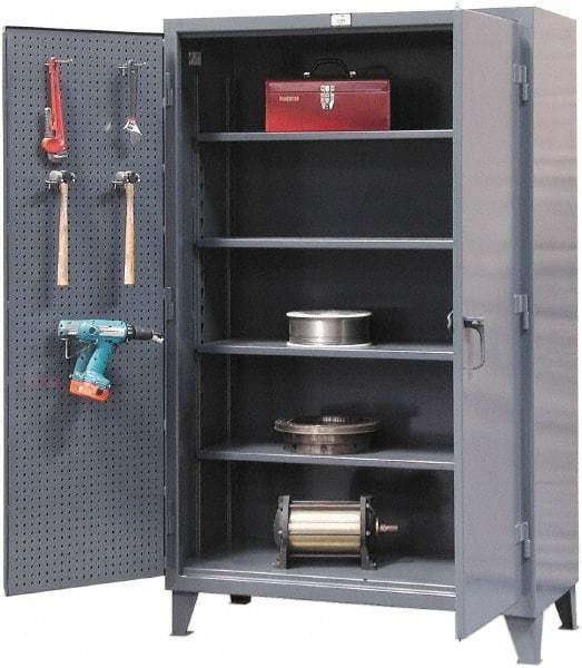 Strong Hold - 4 Shelf Pegboard Storage Cabinet - Steel, 36" Wide x 24" Deep x 72" High, Dark Gray - Caliber Tooling