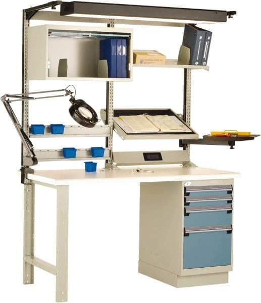 Rousseau Metal - 4 Drawer, 2 Shelf Workstation - 775 Lb Capacity, Dissipative Top, Everest Blue, 60" Wide x 80" High x 30" Long - Caliber Tooling