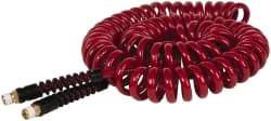 PRO-SOURCE - 1/4" ID, 1/4 Thread, 25' Long, Red Polyurethane Coiled & Self Storing Hose - 220 Max psi, Male Swivel x Male Swivel - Caliber Tooling