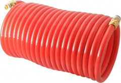 PRO-SOURCE - 3/8" ID, 3/8 Thread, 25' Long, Red Nylon Coiled & Self Storing Hose - 310 Max psi, Male Swivel x Male Swivel - Caliber Tooling