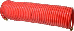 PRO-SOURCE - 3/8" ID, 3/8 Thread, 50' Long, Red Nylon Coiled & Self Storing Hose - 310 Max psi, Male Swivel x Male Swivel - Caliber Tooling