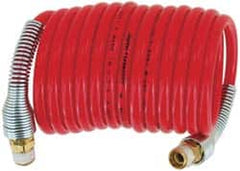 PRO-SOURCE - 3/16" ID, 3/16 Thread, 100' Long, Red Nylon Coiled & Self Storing Hose - 287 Max psi, No Fittings - Caliber Tooling