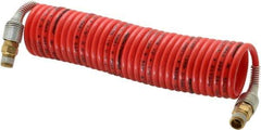 PRO-SOURCE - 1/8" ID, 1/8 Thread, 12' Long, Red Nylon Coiled & Self Storing Hose - 386 Max psi, Male Swivel x Male Swivel - Caliber Tooling