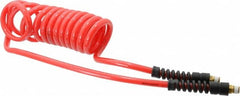 PRO-SOURCE - 5/16" ID, 1/4 Thread, 10' Long, Red Polyurethane Coiled & Self Storing Hose - 120 Max psi, Male Swivel x Male Swivel - Caliber Tooling