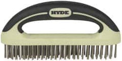 Hyde Tools - 1-1/8 Inch Trim Length Stainless Steel Scratch Brush - 8" Brush Length, 8" OAL, 1-1/8" Trim Length, Plastic with Rubber Overmold Ergonomic Handle - Caliber Tooling