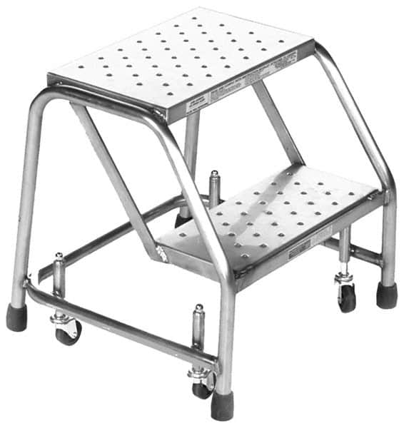 Ballymore - 19" 2 Step Ladder - Rolling Safety Ladder, 450 Lb Capacity, 19" Platform Height, 20" Base Width x 19" Base Depth, Perforated Tread - Caliber Tooling