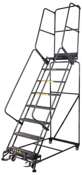 Ballymore - 153" 12 Step Ladder - Rolling Safety Ladder, 450 Lb Capacity, 120" Platform Height, 40" Base Width x 87" Base Depth, Perforated Tread - Caliber Tooling