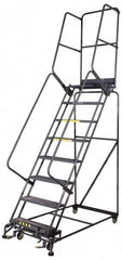 Ballymore - 135" 9 Step Ladder - Rolling Safety Ladder, 450 Lb Capacity, 90" Platform Height, 32" Base Width x 68" Base Depth, Perforated Tread - Caliber Tooling