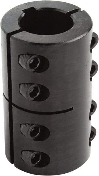 Climax Metal Products - 8mm Inside x 24mm Outside Diam, Two Piece Rigid Coupling with Keyway - 35mm Long x 2mm Keyway Width x 1.2mm Keyway Depth - Caliber Tooling