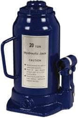 Value Collection - 20 Ton Capacity Side Pump Bottle Jack - 9-1/2" to 18-5/8" High, 6" Piston Stroke, 3-1/8" Screw Length, 1-1/2" Screw Diam, 2.2" Plunger Diam, 6-1/4" Long x 5-7/8" Wide Base - Caliber Tooling