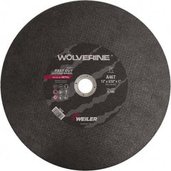 Weiler - 12" 46 Grit Aluminum Oxide Cutoff Wheel - 3/32" Thick, 1" Arbor, 5,100 Max RPM, Use with Chop Saws - Caliber Tooling