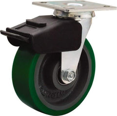 Hamilton - 6" Diam x 2" Wide x 7-1/2" OAH Top Plate Mount Swivel Caster - Polyurethane Mold onto Cast Iron Center, 850 Lb Capacity, Precision Ball Bearing, 4 x 4-1/2" Plate - Caliber Tooling