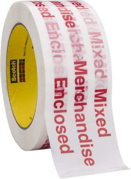 3M - 2" x 110 Yd Red & White Rubber Adhesive Packaging Tape - Polypropylene Film Backing, 1.9 mil Thick, 35 Lb Tensile Strength, Series 3775 - Caliber Tooling