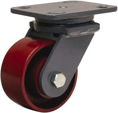 Hamilton - 4" Diam x 2" Wide x 5-5/8" OAH Top Plate Mount Swivel Caster - Cast Iron, 1,000 Lb Capacity, Precision Ball Bearing, 4 x 5" Plate - Caliber Tooling