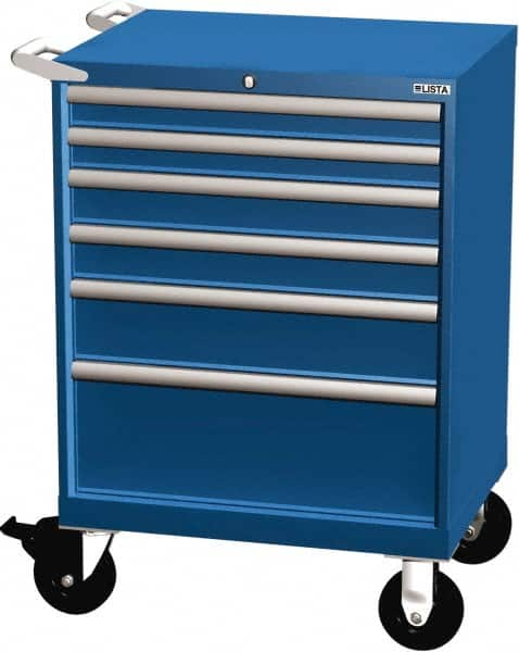 LISTA - 6 Drawer 165 Lb Capacity Steel Tool Roller Cabinet - 28-1/4" Wide x 41-1/2" High x 21-1/2" Deep, Roller Bearing Drawer Slides, Blue - Caliber Tooling