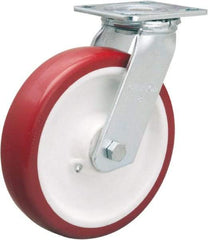 Hamilton - 8" Diam x 2" Wide x 9-1/2" OAH Top Plate Mount Swivel Caster - Polyurethane Mold on Polypropylene, 900 Lb Capacity, Straight Roller Bearing, 4 x 4-1/2" Plate - Caliber Tooling