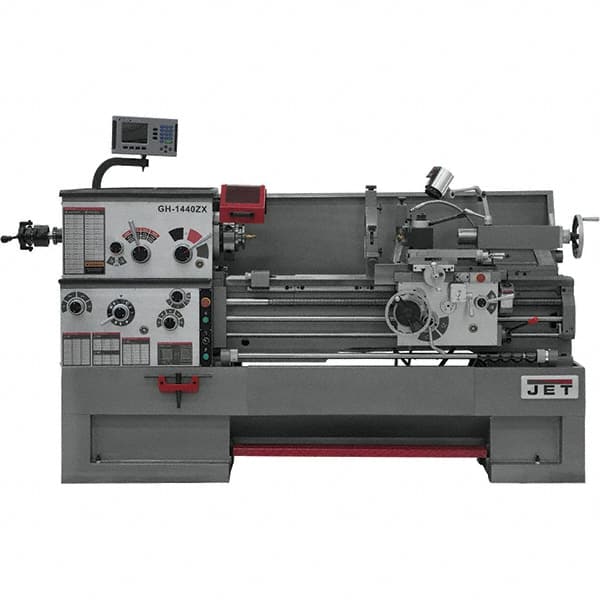 Jet - 14" Swing, 40" Between Centers, 230 Volt, Triple Phase Engine Lathe - 7MT Taper, 7-1/2 hp, 42 to 1,800 RPM, 3-1/8" Bore Diam, 30" Deep x 58" High x 77-1/2" Long - Caliber Tooling