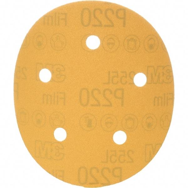 3M - 5" Diam, 220 Grit, Aluminum Oxide Hook & Loop Disc - Extra Fine Grade, Coated, Series 255L - Caliber Tooling