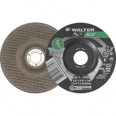 WALTER Surface Technologies - 24 Grit, 4-1/2" Wheel Diam, 1/4" Wheel Thickness, 7/8" Arbor Hole, Type 27 Depressed Center Wheel - Aluminum Oxide, 13,300 Max RPM - Caliber Tooling