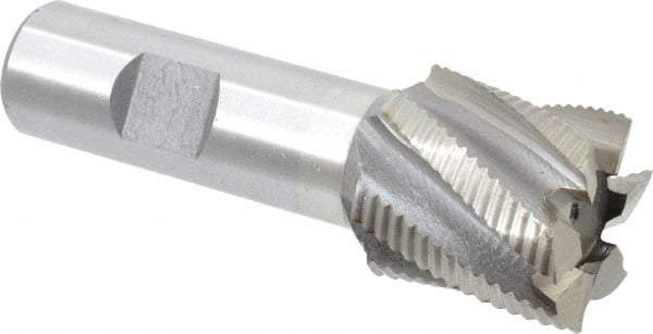 Interstate - 1-1/8" Diam, Fine Pitch, 1-1/8" LOC, 6 Flute Cobalt Roughing Square End Mill - Uncoated, 3-3/8" OAL, 3/4" Shank Diam, Single End - Caliber Tooling