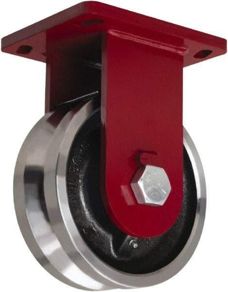 Hamilton - 8" Diam x 3" Wide, Iron Rigid Caster - 5,000 Lb Capacity, Top Plate Mount, 6-1/2" x 7-1/2" Plate, Straight Roller Bearing - Caliber Tooling