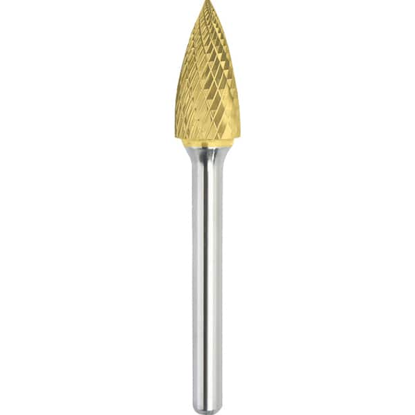 Made in USA - 1/2" Cut Diam, 0.2362" Shank Diam, Tree Head Double Cut Burr - Carbide, 19mm LOC, 64mm OAL - Caliber Tooling