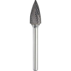 Made in USA - 1/2" Cut Diam, 0.2362" Shank Diam, Tree Head Double Cut Burr - Carbide, 19mm LOC, 64mm OAL - Caliber Tooling