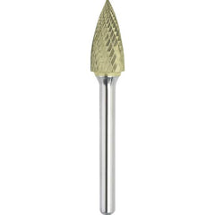 Made in USA - 1/2" Cut Diam, 0.2362" Shank Diam, Tree Head Double Cut Burr - Carbide, 25mm LOC, 70mm OAL - Caliber Tooling