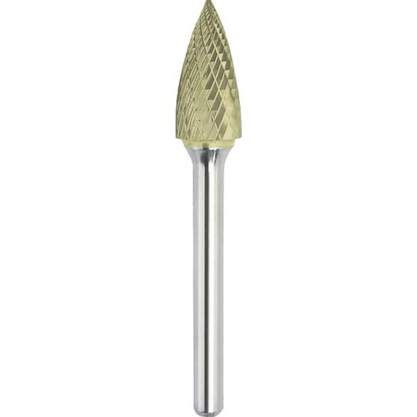 Made in USA - 1/2" Cut Diam, 0.2362" Shank Diam, Tree Head Double Cut Burr - Carbide, 19mm LOC, 64mm OAL - Caliber Tooling