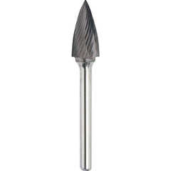 Made in USA - 1/2" Cut Diam, 0.2362" Shank Diam, Tree Head Single Cut Burr - Carbide, 25mm LOC, 70mm OAL - Caliber Tooling