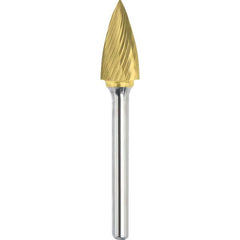 Made in USA - 1/2" Cut Diam, 0.2362" Shank Diam, Tree Head Single Cut Burr - Carbide, 19mm LOC, 64mm OAL - Caliber Tooling